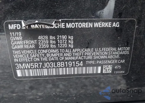 2020 BMW 330I xDrive from USA, damaged, VIN 3MW5R7J03L8B19154